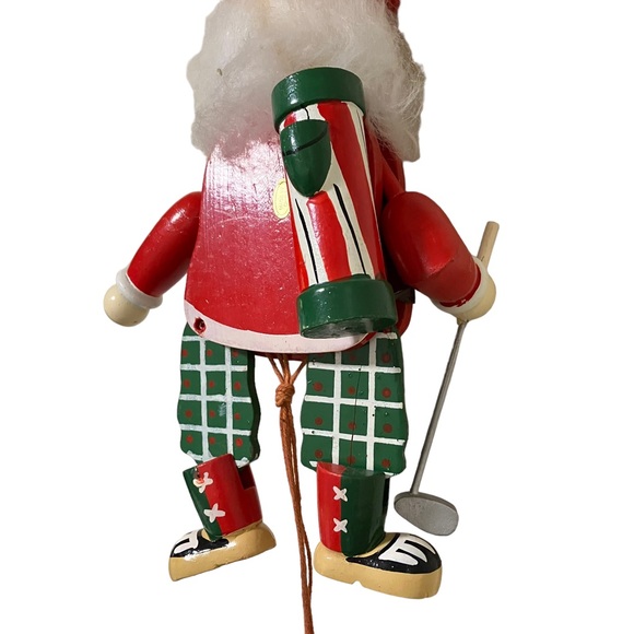 Vintage Wooden Pull String Golfer Santa Kitschy Large Christmas Ornament - Picture 5 of 11